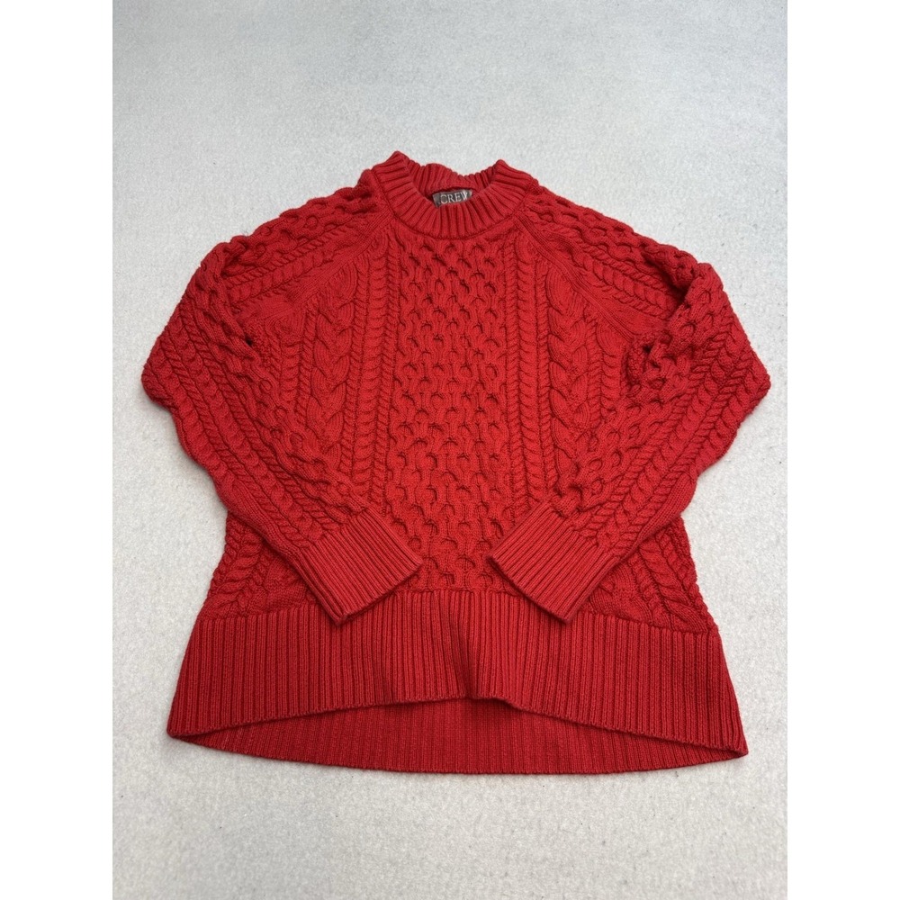 J.Crew Sweater Womens XS Red Mock Neck Cable Knit Raglan Pullover Chunky‎